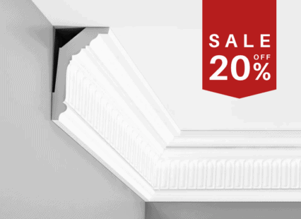 Decorative fluted cornice for interior ceilings, UK Home Interiors product, shown in a room setting.