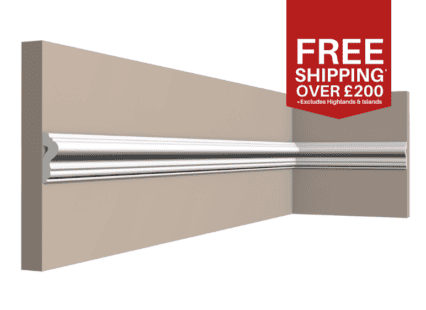 Decorative interior wall moulding rail for UK homes, shown in a room setting.