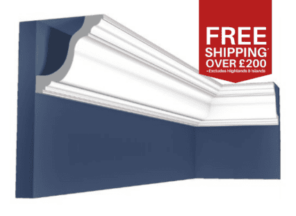 Decorative interior cornice for UK homes, white moulding with detailed design, suitable for period,.