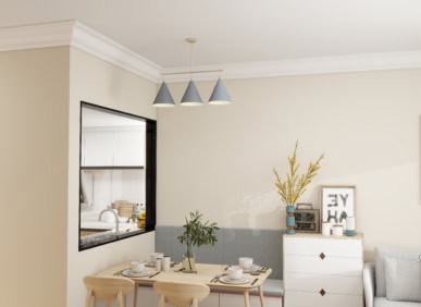 Coving and mouldings for stylish UK home interiors in a modern, neutral living space.
