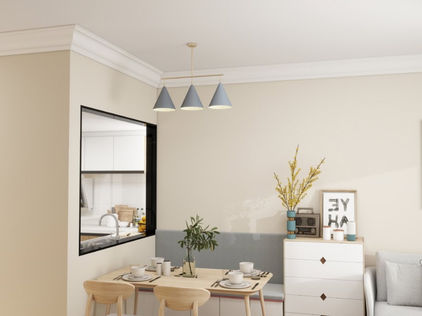 Coving and mouldings for stylish UK home interiors in a modern, neutral living space.