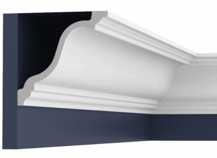 UK Home Interiors decorative coving with ornate profile for ceiling finish.