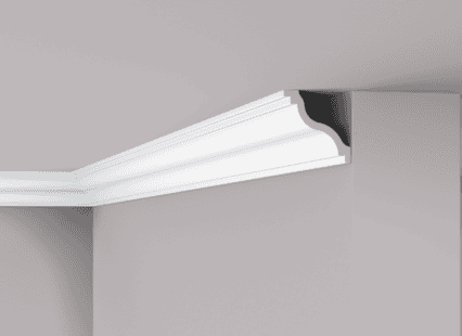 Elegant white decorative coving with intricate moulding design for interior ceilings.