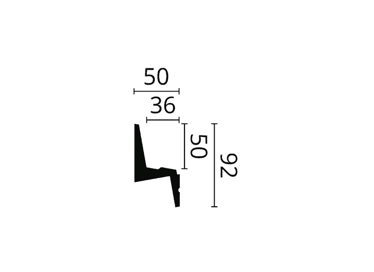 Coving profile with dimensions 50mm x 92mm, suitable for decorative interior mouldings.