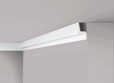 Coving corner profile for ceiling and wall decoration in a contemporary home.