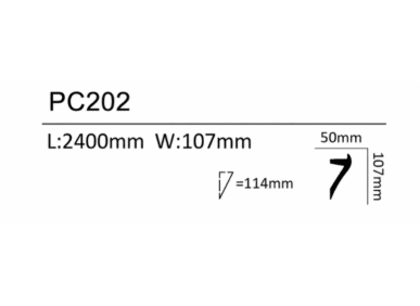 Coving profile with detailed dimensions for interior decoration.