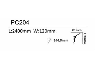 Coving profile PC204 with precise dimensions for home interior decoration.
