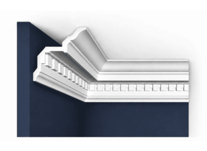 Coving moulding for interior ceilings with detailed decorative design.