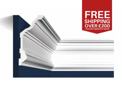 Reversible cornice moulding with detailed profile, suitable for UK interior ceilings and walls.