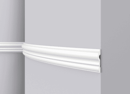 Decorative white coving moulding for interior wall decoration.