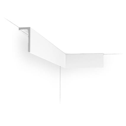 Decorative pelmet cornice with clean lines, used in interior ceiling design for traditional homes.