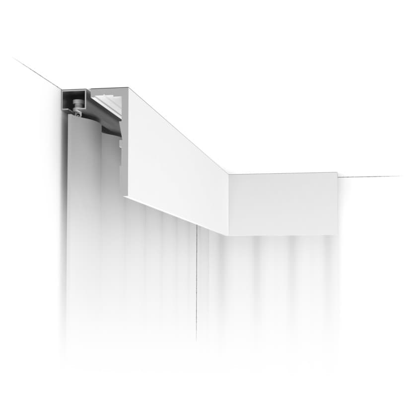 Decorative ceiling cornice moulding in a modern interior setting, showcasing detailed architectural.