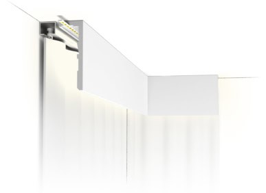 Decorative ceiling cornice with integrated LED lighting for interior enhancement.