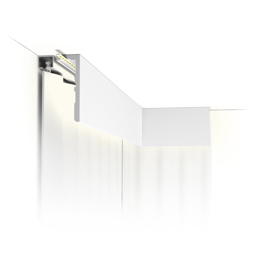 Decorative ceiling cornice with integrated LED lighting for interior enhancement.